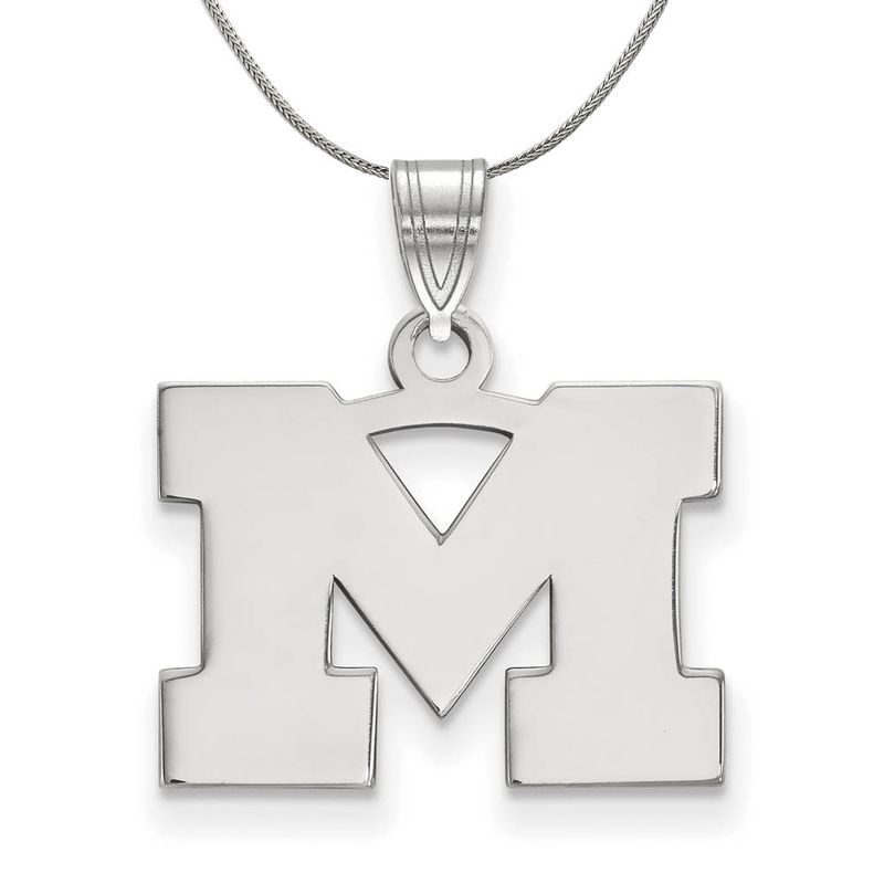 Sterling Silver U. Of Michigan Small Initial M Necklace - 24 Inch